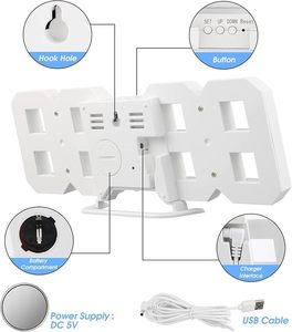 3D LED analog-kỹ thuật số Đồng hồ treo tường với thời gian lịch nhiệt kế hiển thị phát sáng chế độ ban đêm có thể điều chỉnh bàn bàn trang trí nhà - Product Image 5