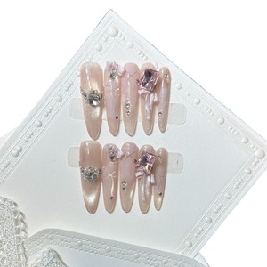 10 <span class=keywords><strong>Uñas</strong></span> Postizas Color Nude con Diseño de Ojo de Gato y Circonitas, Hechas a Mano, Forma Almendrada, para Salón, Manicura DIY, Etiquetas Personalizadas - Product Image 5