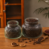 Lot de bocaux de rangement en verre gaufré vert avec couvercle métallique pour le thé, le café et l'organisation de la cuisine