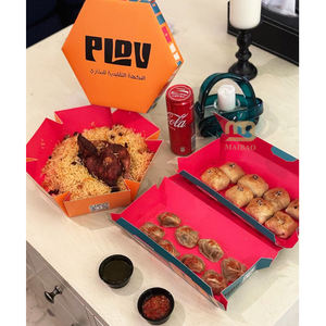 <span class=keywords><strong>Livraison</strong></span> de riz à tartiner pliable personnalisé boîtes de nourriture chaude irakien Pakistan moyen-orient biryani boîte d'emballage Mandi poulet boîte en carton - Product Image 6