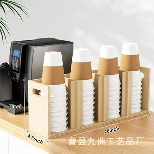 Portavasos de madera con múltiples compartimentos, estante de almacenamiento de vasos de papel de madera maciza para uso en mesas de cafeterías y tiendas de té. - Product Image 2