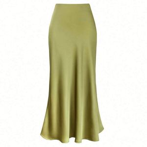 Falda Larga de Punto K2113 de Acetato Satinado, Casual, Transpirable, de Cintura Alta, Estilo Sirena, Línea A, Color Sólido para Mujer - Product Image 5