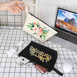 Bolsa de Cosméticos Multiusos de Lona de Algodón con Cierre y Correa, Portátil para Viajes, Maquillaje y Manualidades - Product Image 4