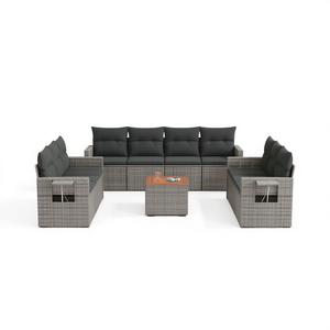 Ensemble de canapés de jardin en rotin gris 6 places, résistant aux intempéries, mobilier d'extérieur au design contemporain - Product Image 1