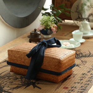 Antique-style bamboo woven bag, tea ceremony accessories, tea set <b>storage</b> box, travel kung fu tea set portable bag, tea <b>basket</b> - Product Image 1