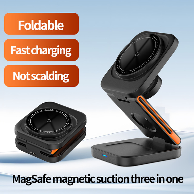 Hot Sale Foldable 3 IN 1 Wireless Charger 15W Fast Charging Magnetic Wireless Charger with Magnetic Phone Stand
