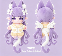 Peluche personnalisée Chat Fille, Mignonne Poupée en Peluche Style Anime Chat Fille Violette pour Cadeaux de Fans, Figurine en Peluche Jouet