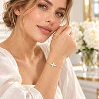 Bracelet classique en argent sterling 925 avec croix en zircon, plaqué or 18 carats, bijoux religieux pour femmes, vente en gros
