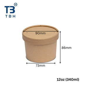 Bol à soupe jetable en papier kraft vierge de qualité alimentaire, écologique, 340 ml (12 oz), avec couvercle, pour la restauration, les restaurants et les plats à emporter, fabriqué en Malaisie - Product Image 1