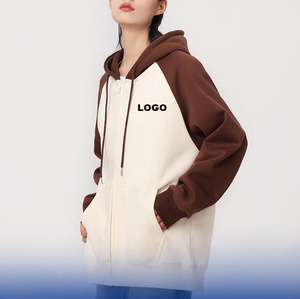Vente en gros Sweat à capuche épais en polaire avec double fermeture éclair Sweat à capuche zippé surdimensionné Sweat à capuche unisexe avec fermeture éclair Colorblock - Product Image 3
