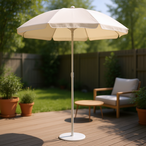 Parasol de jardin avec mât en acier inoxydable 2,7 m beige, base d'ombrelle de patio extérieur, ouverture manuelle, style côtier - Product Image 2