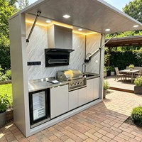 Cabine de cuisine mobile modulaire d'extérieur, kiosque BBQ intelligent, centre de cuisson 6-en-1 avec auvent hydraulique rabattable