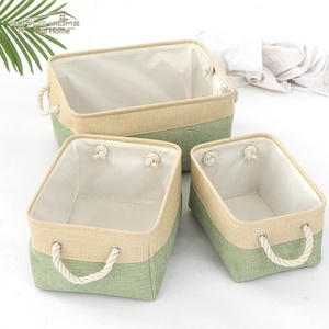 Grande boîte de rangement rectangulaire en fibres végétales, design moderne, poignées bicolores, pour ranger jouets, chaussures et sacs - Product Image 3
