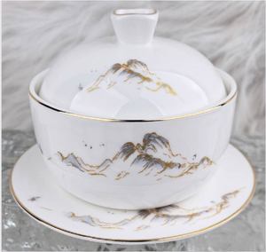 Juego de vajilla con decoración de río y montaña, borde dorado a mano, vajilla de lujo para hotel, banquete de boda, restaurante, porcelana china - Product Image 3