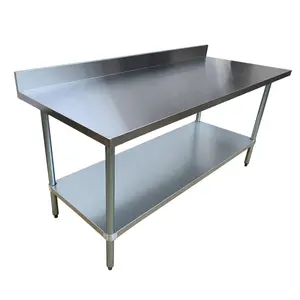 OEM重型商用厨房可拆卸不锈钢工作台，带4英寸后挡板餐厅准备工作台NSF
