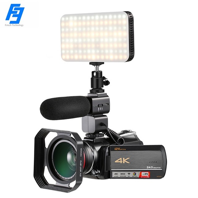 4K Resolution 12X Optical Zoom Camcorder Camera 100X Digital Zoom Camcorder 3.1 Inch IPS Touch Screen CMOS Sensor 24MP 5 in 1