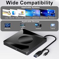 Drive Pembakar DVD Eksternal USB 3.0 & Type-C, Penulis CD DVD Portabel Tipis, Drive Optik untuk Laptop, Desktop PC, Windows, MacOS, Linux