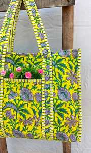 Bolso de mano acolchado de algodón con estampado a mano Rajasthani, bolso de compras, bolso de viaje, bolso de hombro para mujer - Product Image 3