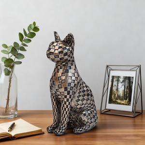 Figura de Gato a Cuadros de Mosaico, Estatua de Animal, Decoración para el Hogar, Sala de Estar, Oficina, Vinoteca, Artesanía de Resina, Artículos Conmemorativos para Mascotas - Product Image 4