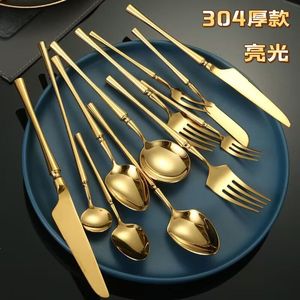 KHÁCH SẠN dày 304 nhỏ eo thép không gỉ Bộ đồ ăn Tây bít tết dao, nĩa và muỗng đặt gương vàng - Product Image 2