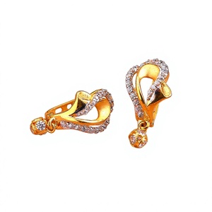 Pure 18K Yellow Gold Trendy Clip-On Fancy Hoop <b>Earrings</b> with Diamond for Brides and Festive Occasions Perfect Gift - Product Image 1