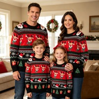 Suéteres Familiares Navideños a Juego 2026, Diseño de Árbol de Navidad, 100% Acrílico, Conjunto de Regalo para Padres e Hijos, Tops Rojos Festivos