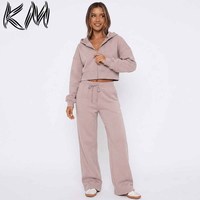 Ensemble de survêtement personnalisé en molleton de coton, style streetwear, avec sweat à capuche court et pantalon de jogging, coupe classique, pour femme