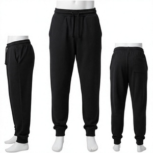 Pantalon de jogging décontracté pour homme en coton noir avec taille élastique, cordon de serrage et poches latérales – Idéal pour l'automne - Product Image 1