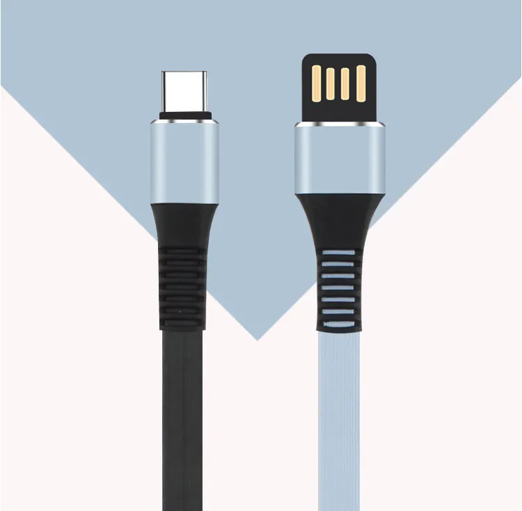 High Quality Mobile phone accessories double color phone charger micro usb tpe flat usb 2.0 type C data cable