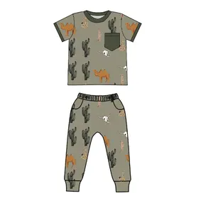 Huaang Summer Baby Clothing Sets Children's tshirts Suit Cotton Boy short sleeve Camel custom t shirt With Pants Kids Sets