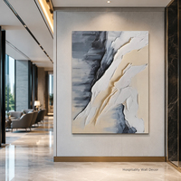 Peinture à l'huile abstraite Gris Orageux sur toile, Motif Crête de montagne blanche, Effet crème, Taille personnalisée, Directement de l'usine d'art en gros