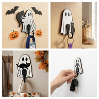 Crochets décoratifs en bois pour Halloween, en forme de chat fantôme, pour mur d'entrée, avec une ambiance festive, pour le rangement et la décoration