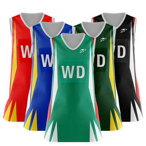 OEM produttore all'ingrosso di colore <span class=keywords><strong>rosso</strong></span> e bianco femminile maglia Netball Team personalizzato logo modello donne Netball uniforme vestito - Product Image 2
