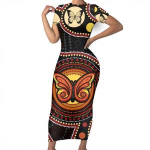 Vestido Maxi diario de <span class=keywords><strong>mujer</strong></span> de falda larga de manga corta con estampado personalizado de aborígenes australianos a pedido Vestido de manga larga para <span class=keywords><strong>mujer</strong></span> - Product Image 4