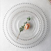 Assiettes de présentation rondes de luxe en verre transparent avec bordure argentée ou dorée perlée, 8, 10 et 13 pouces, pour mariage et hôtel - Vente en gros