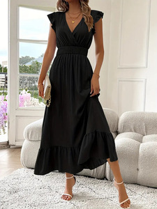 Robe débardeur mi-longue à motif floral rétro pour femme 2026, col en V profond, volants et taille naturelle - Product Image 5