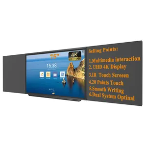Fabrieksprijs Digitaal Opvouwbaar 75Inch 4K Hd Ir Infrarood 20 Punt Multi Touch Lcd Multimedia Dual Systeem Elektrisch Smart Schoolbord
