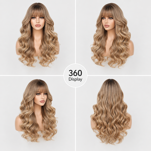 Peluca Larga Extra con Ondas Francesas y Flequillo, <span class=keywords><strong>Color</strong></span> Rubio Degradado, <span class=keywords><strong>para</strong></span> Mujer, 26 Pulgadas, Sintética, Sin Pegamento, Aspecto Natural Mate - Product Image 2