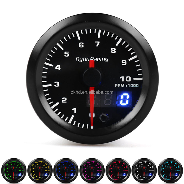 Factory Hot Universal 2" 52mm 7 Colors LED Dual Display Tachometer 0-10000 RPM Gauge With Stepper Motor for 12V Racing Car Meter