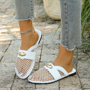 2026 Summer New Style Comfortable Soft Bottom Outdoor Sandals for Women Flat French Baotou <b>Half</b> Slippers Mesh <b>Slip</b>-on Closure - Product Image 5