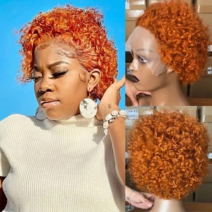 Usine Pixie Curly Perruques de <span class=keywords><strong>Cheveux</strong></span> Humains 13X1 Perruques Transparentes Courtes Bouclées Avant Dentelle 100% Perruques Humaines Couvre-chef pour Femmes Afro Noires - Product Image 5