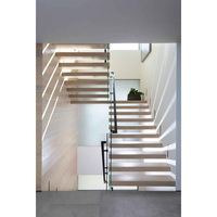 Escalier flottant intérieur en bois Escalier pliant à cadre en acier Escaliers de balustrade en verre trempé