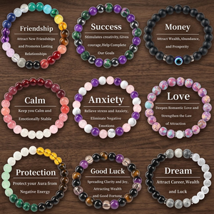JD GEMS Naturstein Runde Perlen Armband für Karriere Glück Reichtum Anziehungskraft Stressabbau Schlafhilfe Gesundheit Schmuck Armreif - Product Image 1