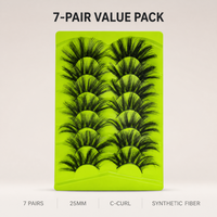 7 paires de faux cils 25 mm, courbure C, effet wispy, volume spectaculaire, lot économique, fibres synthétiques, vente en gros, marque privée