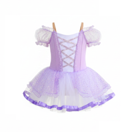 Robe Tutu Fille Violet Clair Épaules Dénudées Manches Courtes Bouffantes en Tulle Scintillant pour Enfants, Costume de Ballet pour Spectacle (Stock US)