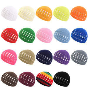 HZM-24565 Vente Chaude Islamique Musulman Prière Cap Crochet Élastique Solide Couleur Tricoté Kufi Chapeau - Product Image 3