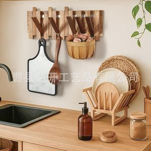 Porte-manteau mural en bois, design clavier de piano, bois massif, installation facile, crochets polyvalents pour vêtements et accessoires - Product Image 2
