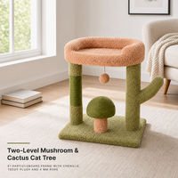 Arbre à chat moderne à deux niveaux, écologique, en forme de champignon et de cactus, avec plateforme de repos en peluche et griffoir pour chats d'intérieur