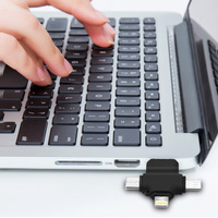 Unidad Flash USB 4 en 1 OTG de Plástico, 16GB/32GB/64GB/128GB/256GB, USB 3.0 Tipo C para iPhone IOS Android, con Lector de Tarjetas TF