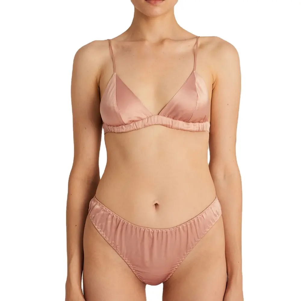 Ensemble soutien-gorge et culotte en soie pure personnalisés de luxe pour femmes sous-vêtements en soie sans couture 100% Lingerie en soie de mûrier